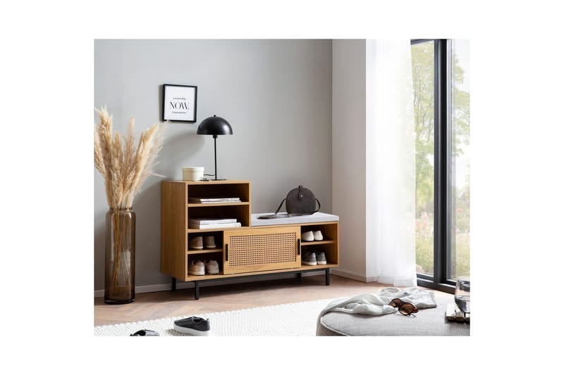 Skoskap Wohnling Polstret benk med skyvedør av Wienervevingoptikk Moderne - Møbler - Stoler & lenestoler - Benk - Skohylle med benk