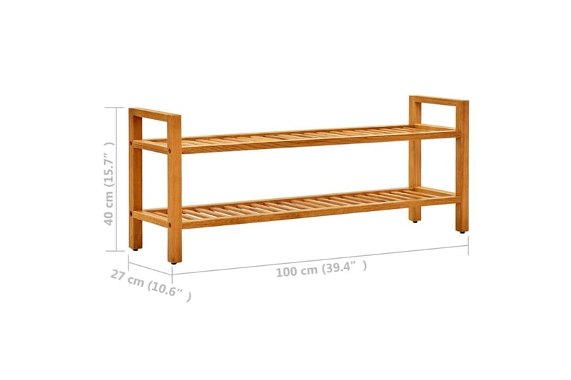 Skostativ med 2 hyller 100x27x40 cm heltre eik - Brun - Oppbevaring - Skooppbevaring