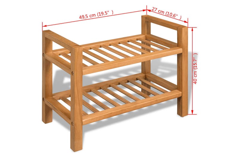 Skostativ med 2 hyller 49,5x27x40 cm heltre eik - Oppbevaring - Skooppbevaring