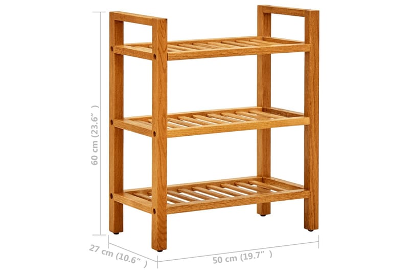 Skostativ med 3 hyller 50x27x60 cm heltre eik - Brun - Oppbevaring - Skooppbevaring