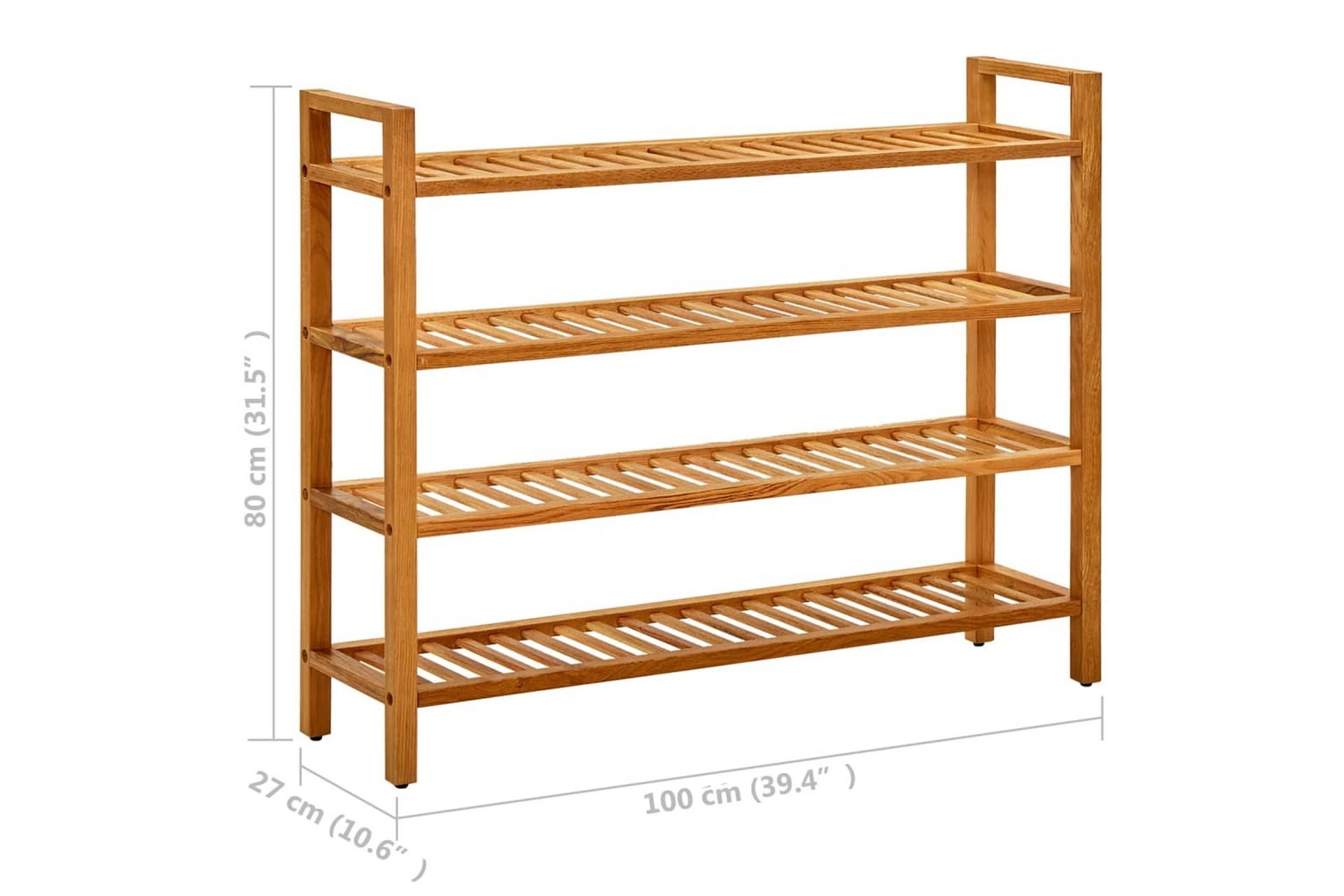 Skostativ med 4 hyller 100x27x80 cm heltre eik - Brun - Oppbevaring - Skooppbevaring