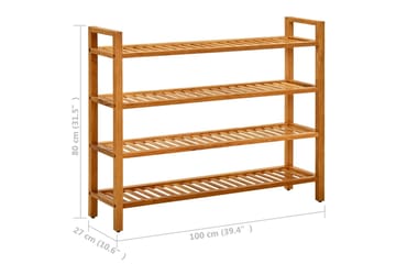 Skostativ med 4 hyller 100x27x80 cm heltre eik - Brun - Oppbevaring - Skooppbevaring