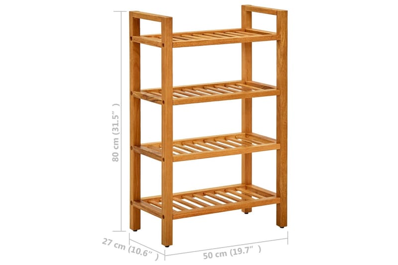Skostativ med 4 hyller 50x27x80 cm heltre eik - Brun - Oppbevaring - Skooppbevaring