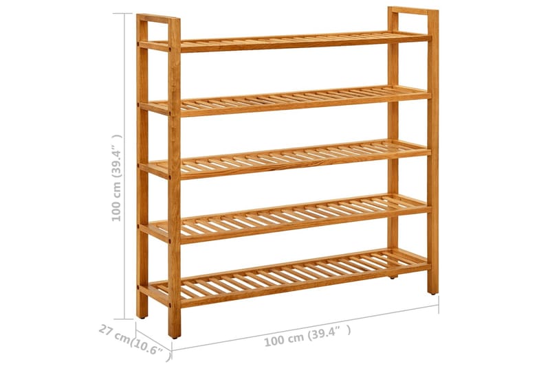 Skostativ med 5 hyller 100x27x100 cm heltre eik - Brun - Oppbevaring - Skooppbevaring