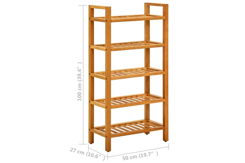 Skostativ med 5 hyller 50x27x100 cm heltre eik - Brun - Oppbevaring - Skooppbevaring