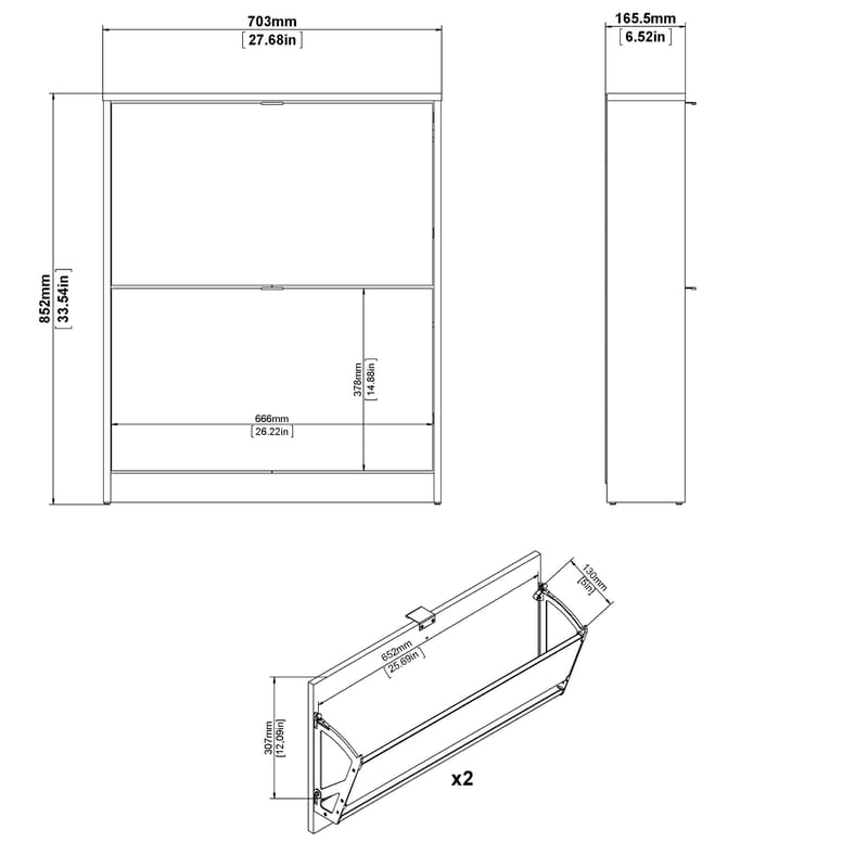 Tenor Skoskap med 2 rom 70x16x85 cm - Oppbevaring - Skooppbevaring