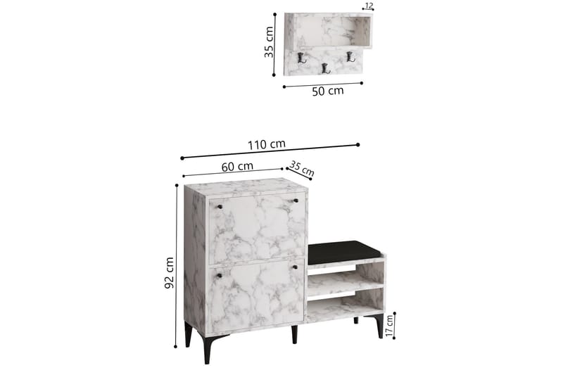 Tervate Skoskap 110 cm - Hvit Marmor - Oppbevaring - Skooppbevaring - Skoskap