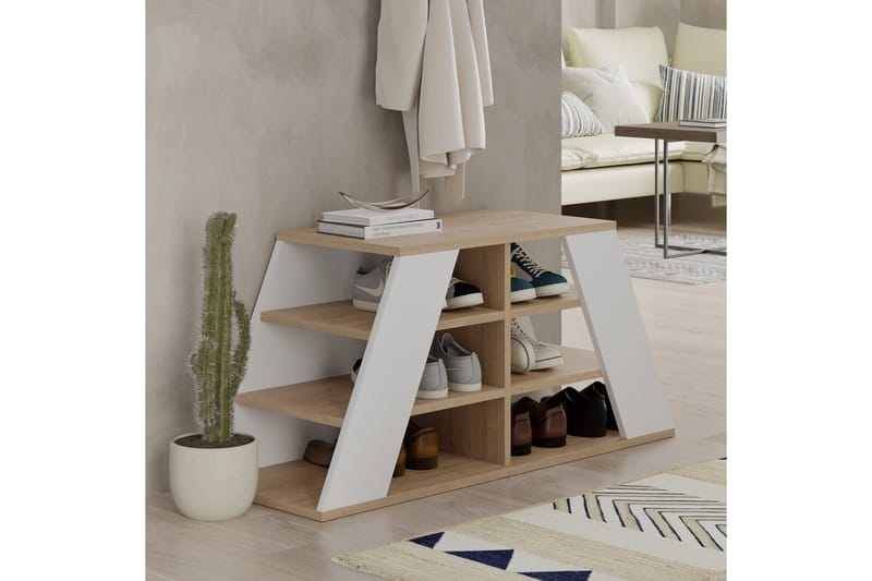 Toya Skoskap 105,5 cm - Eik/Hvit - Oppbevaring - Skooppbevaring - Skoskap