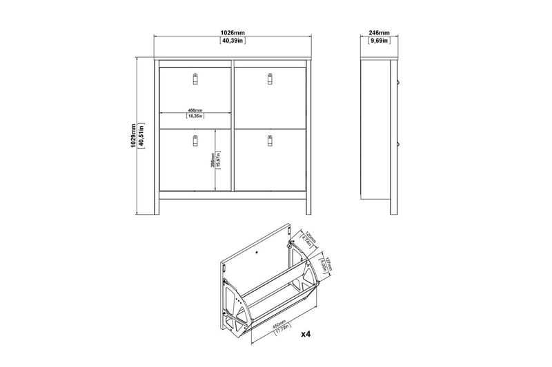 Vallvidera Skoskap 102,6 cm - Svart - Oppbevaring - Skooppbevaring