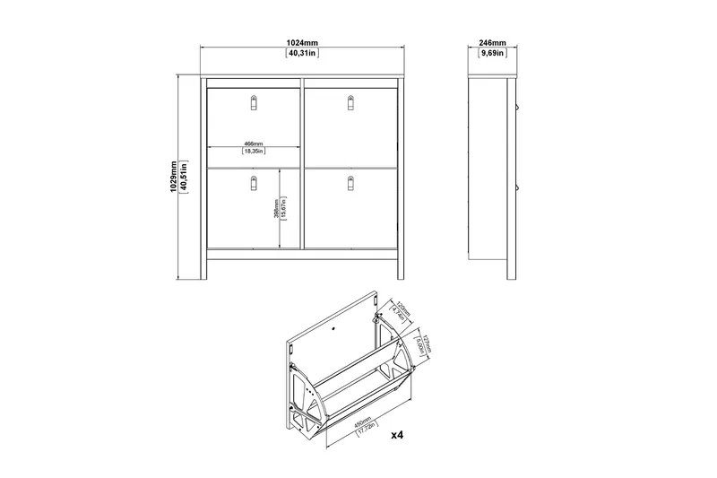 Vallvidera Skoskap 25x102 cm - Svart/Natur - Oppbevaring - Skooppbevaring - Skoskap
