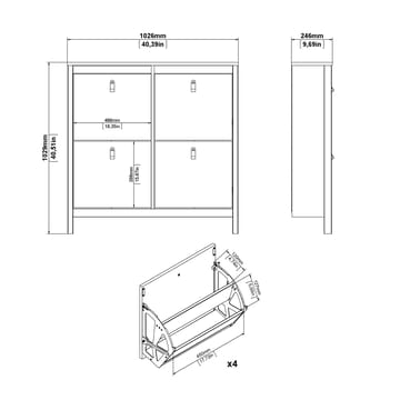 Vallvidera Skoskap med 4 rom 103x25x103 cm - Oppbevaring - Skooppbevaring