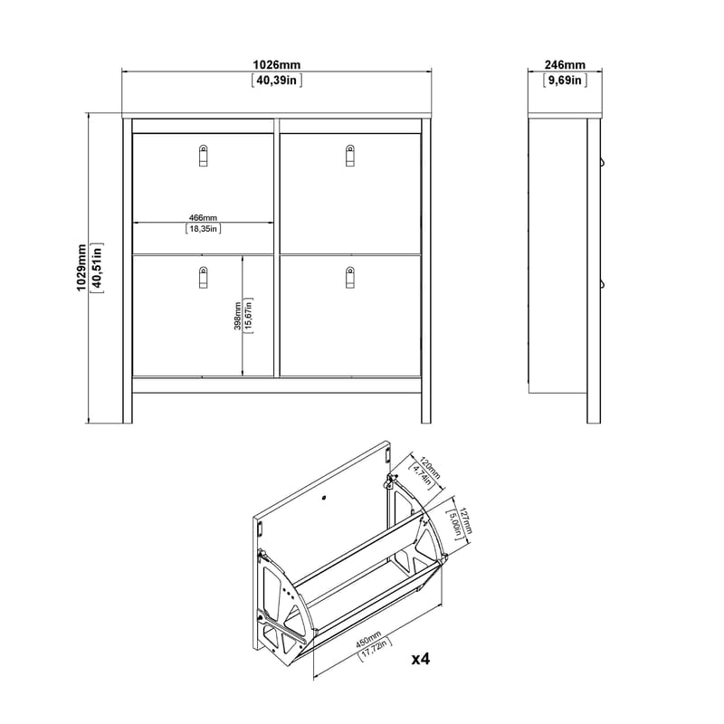 Vallvidera Skoskap med 4 rom 103x25x103 cm - Oppbevaring - Skooppbevaring