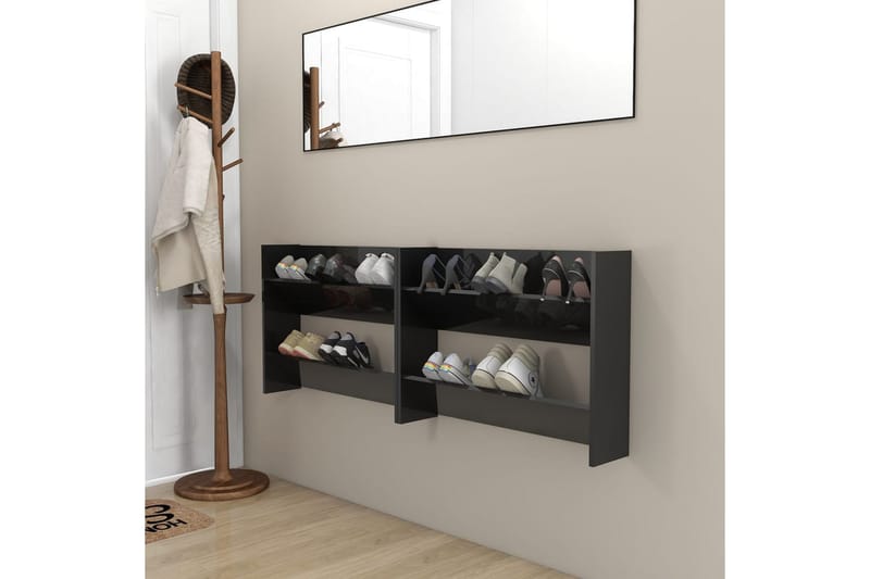 Veggskoskap 2 stk 80x18x60 cm høyglans svart sponplate - Svart - Oppbevaring - Skooppbevaring