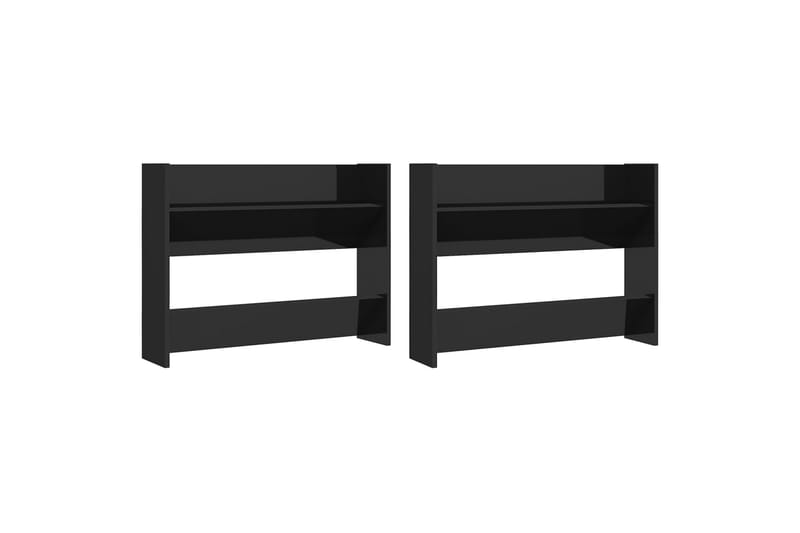 Veggskoskap 2 stk 80x18x60 cm høyglans svart sponplate - Svart - Oppbevaring - Skooppbevaring
