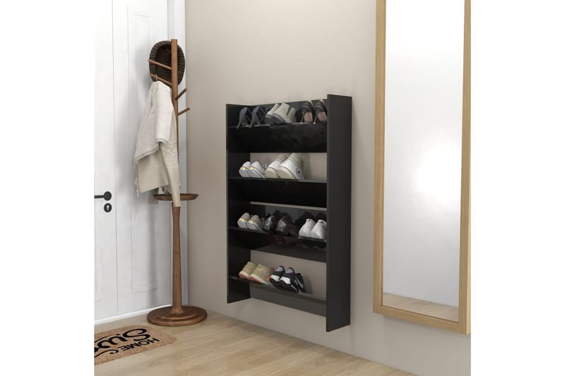 Veggskoskap 2 stk 80x18x60 cm høyglans svart sponplate - Svart - Oppbevaring - Skooppbevaring