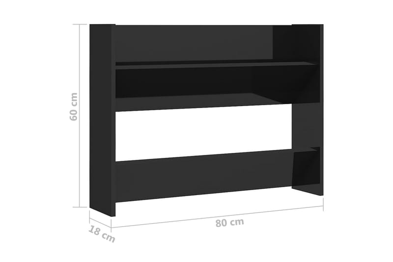 Veggskoskap 2 stk 80x18x60 cm høyglans svart sponplate - Svart - Gangoppbevaring - Skooppbevaring - Skohylle & skostativ