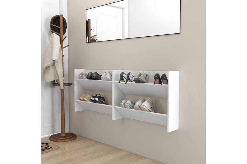 Veggskoskap 2 stk 80x18x60 cm hvit sponplate - Hvit - Oppbevaring - Skooppbevaring