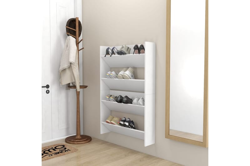 Veggskoskap 2 stk 80x18x60 cm hvit sponplate - Hvit - Oppbevaring - Skooppbevaring