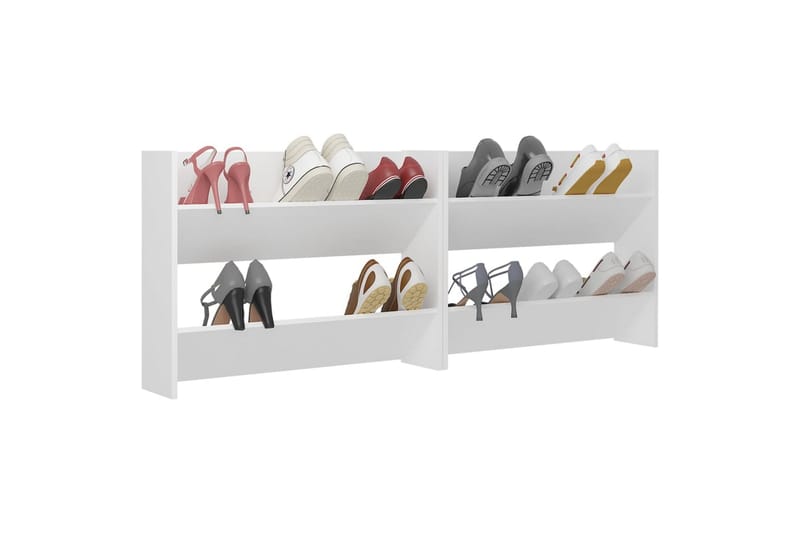 Veggskoskap 2 stk 80x18x60 cm hvit sponplate - Hvit - Oppbevaring - Skooppbevaring