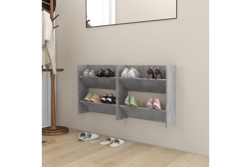 Veggskoskap 2 stk betonggrå 60x18x60 cm sponplate - Grå - Oppbevaring - Skooppbevaring