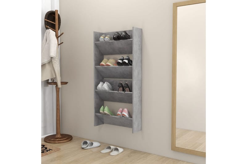 Veggskoskap 2 stk betonggrå 60x18x60 cm sponplate - Grå - Oppbevaring - Skooppbevaring