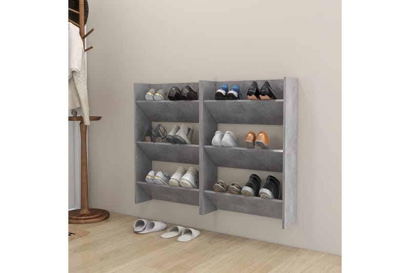 Veggskoskap 2 stk betonggrå 60x18x90 cm sponplater - Grå - Oppbevaring - Skooppbevaring