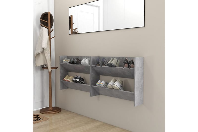Veggskoskap 2 stk betonggrå 80x18x60 cm sponplate - Grå - Oppbevaring - Skooppbevaring