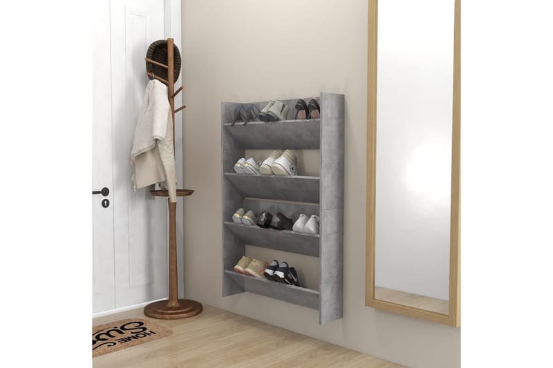 Veggskoskap 2 stk betonggrå 80x18x60 cm sponplate - Grå - Oppbevaring - Skooppbevaring