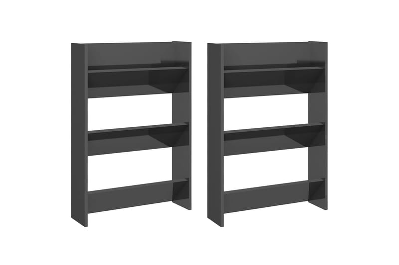 Veggskoskap 2 stk høyglans grå 60x18x90 cm sponplate - Grå - Oppbevaring - Skooppbevaring