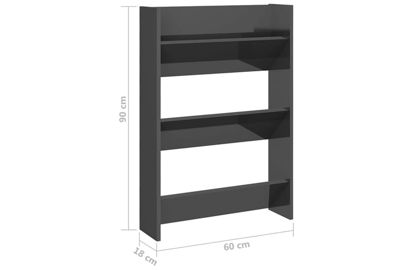 Veggskoskap 2 stk høyglans grå 60x18x90 cm sponplate - Grå - Oppbevaring - Skooppbevaring