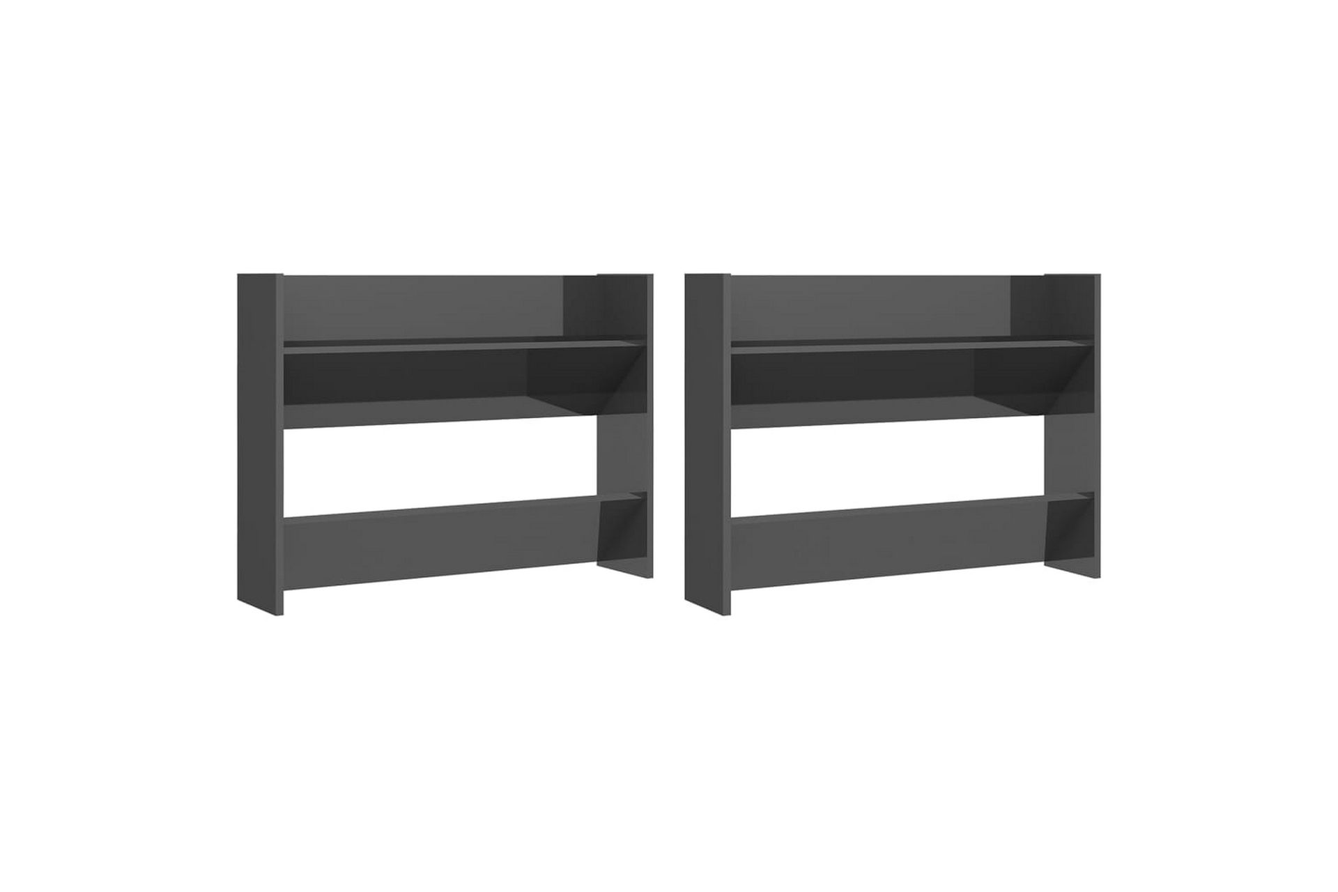 Veggskoskap 2 stk høyglans grå 80x18x60 cm sponplate - Grå - Oppbevaring - Skooppbevaring