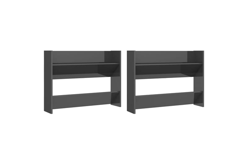 Veggskoskap 2 stk høyglans grå 80x18x60 cm sponplate - Grå - Oppbevaring - Skooppbevaring