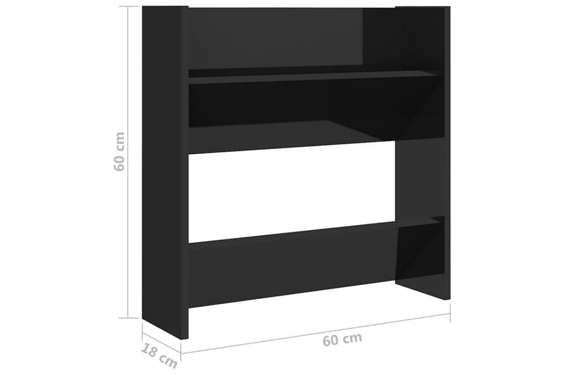 Veggskoskap 2 stk høyglans svart 60x18x60 cm sponplater - Svart - Oppbevaring - Skooppbevaring