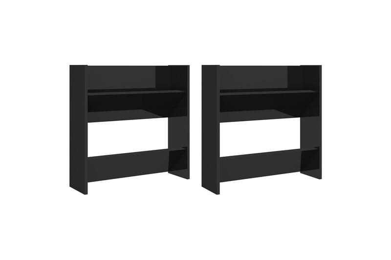 Veggskoskap 2 stk høyglans svart 60x18x60 cm sponplater - Svart - Oppbevaring - Skooppbevaring