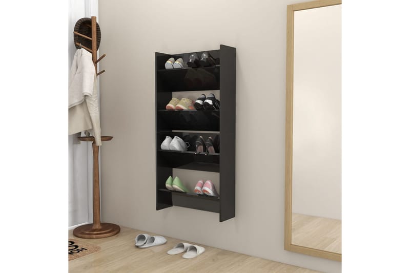 Veggskoskap 2 stk høyglans svart 60x18x60 cm sponplater - Svart - Oppbevaring - Skooppbevaring