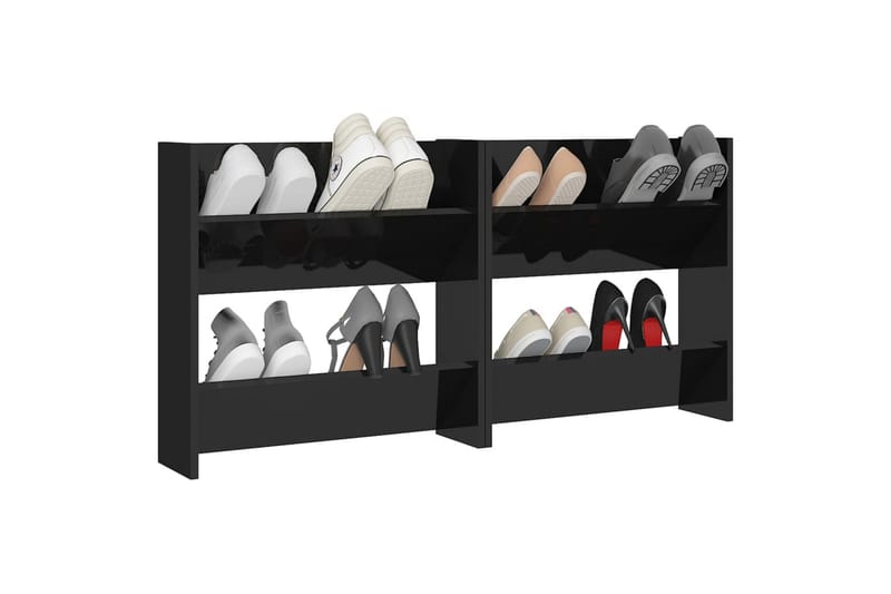 Veggskoskap 2 stk høyglans svart 60x18x60 cm sponplater - Svart - Oppbevaring - Skooppbevaring