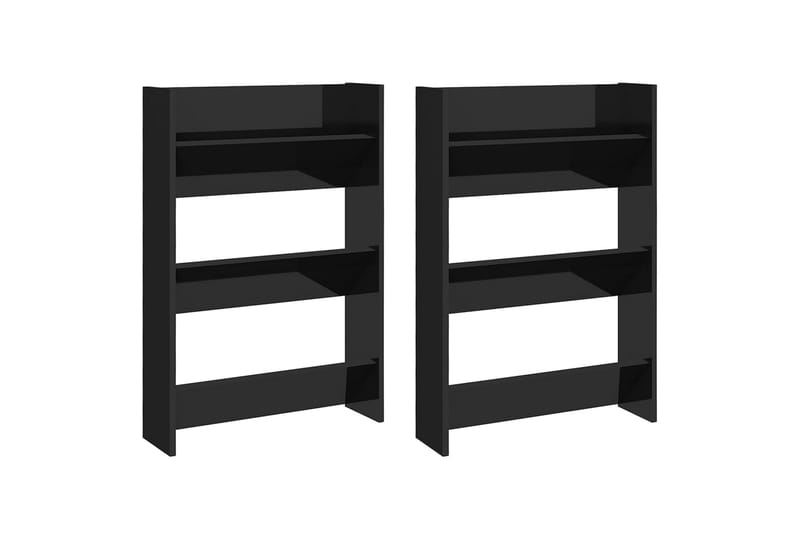 Veggskoskap 2 stk høyglans svart 60x18x90 cm sponplate - Svart - Oppbevaring - Skooppbevaring
