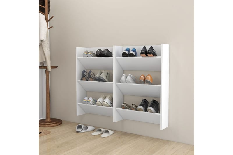 Veggskoskap 2 stk hvit 60x18x90 cm sponplater - Hvit - Oppbevaring - Skooppbevaring