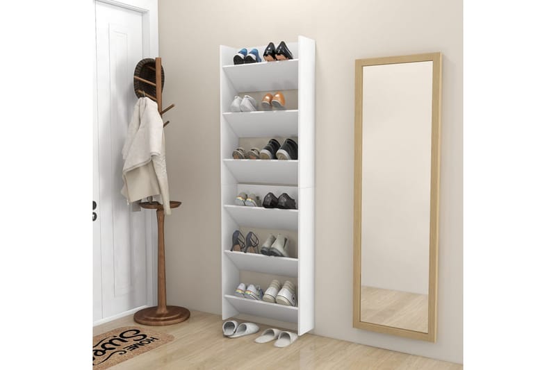 Veggskoskap 2 stk hvit 60x18x90 cm sponplater - Hvit - Oppbevaring - Skooppbevaring