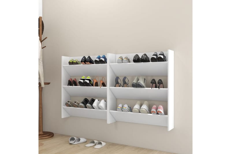 Veggskoskap 2 stk hvit 80x18x90 cm sponplater - Hvit - Oppbevaring - Skooppbevaring