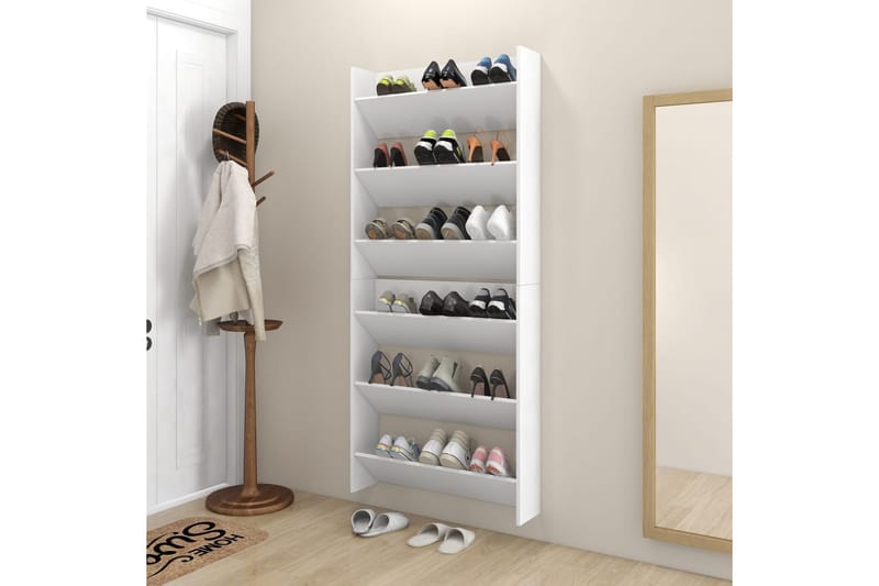 Veggskoskap 2 stk hvit 80x18x90 cm sponplater - Hvit - Oppbevaring - Skooppbevaring