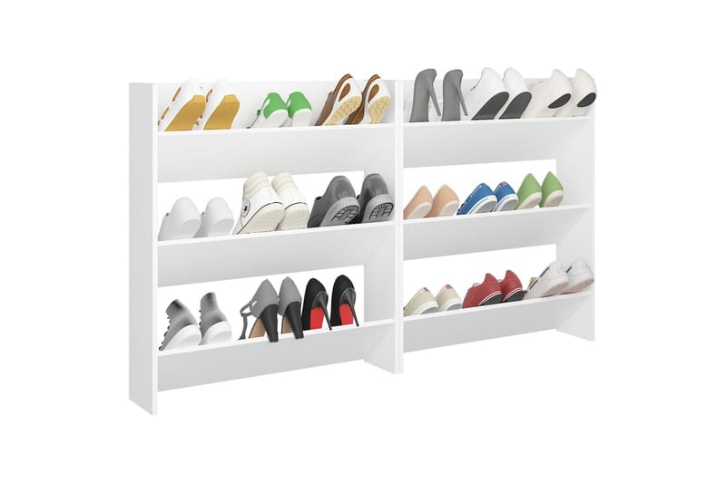 Veggskoskap 2 stk hvit 80x18x90 cm sponplater - Hvit - Oppbevaring - Skooppbevaring