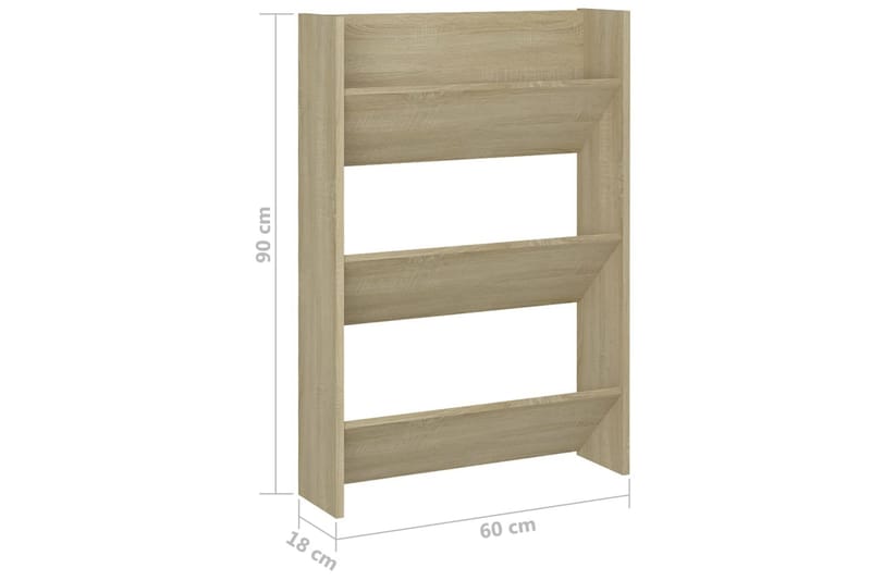 Veggskoskap 2 stk hvit og sonoma eik 60x18x90 cm sponplater - Brun - Oppbevaring - Skooppbevaring