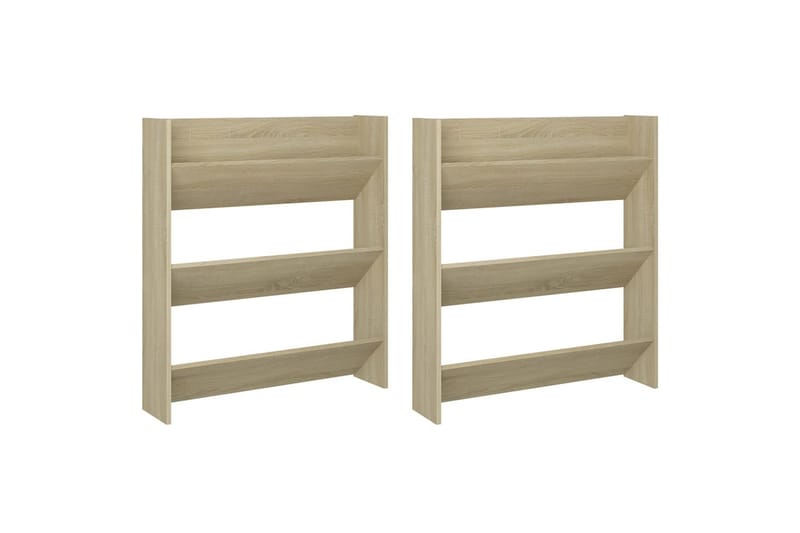 Veggskoskap 2 stk hvit og sonoma eik 80x18x90 cm sponplater - Brun - Oppbevaring - Skooppbevaring - Skoskap