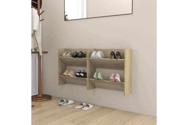 Veggskoskap 2 stk sonoma eik 60x18x60 cm sponplater - Brun - Oppbevaring - Skooppbevaring
