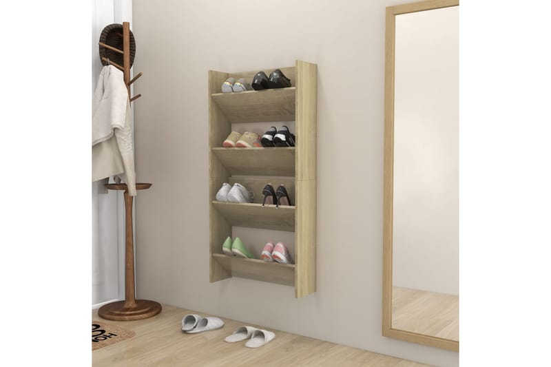Veggskoskap 2 stk sonoma eik 60x18x60 cm sponplater - Brun - Oppbevaring - Skooppbevaring