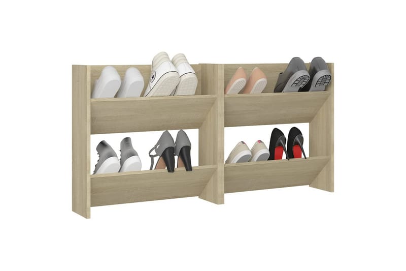Veggskoskap 2 stk sonoma eik 60x18x60 cm sponplater - Brun - Oppbevaring - Skooppbevaring