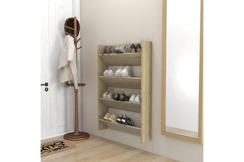 Veggskoskap 2 stk sonoma eik 80x18x60 cm sponplater - Brun - Oppbevaring - Skooppbevaring