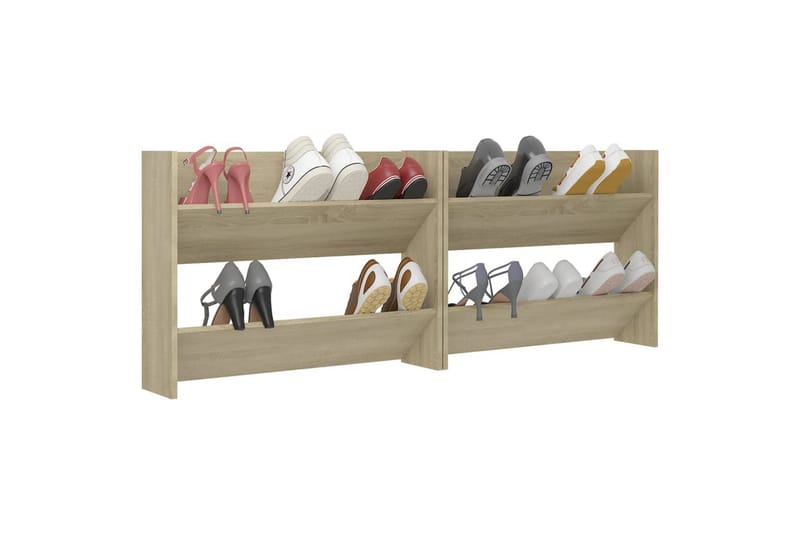 Veggskoskap 2 stk sonoma eik 80x18x60 cm sponplater - Brun - Oppbevaring - Skooppbevaring