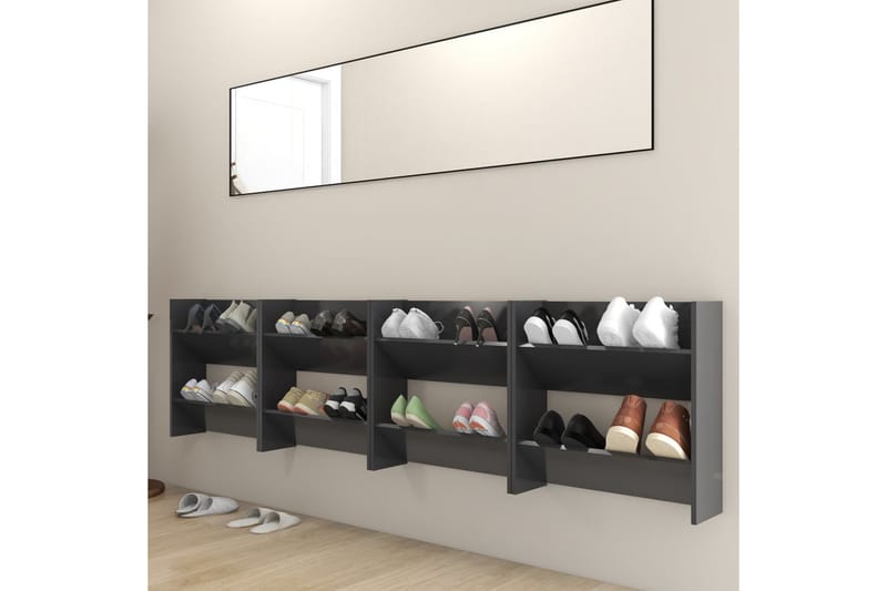 Veggskoskap 4 stk grå 60x18x60 cm sponplate - Grå - Oppbevaring - Skooppbevaring